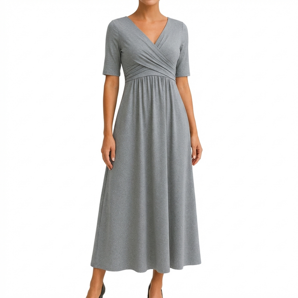 Women’s V-Neck Midi Dress with Tailored Silhouette