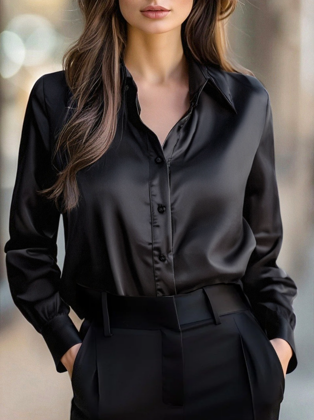 Blouse | Elegant Satin, Long Sleeves 0
