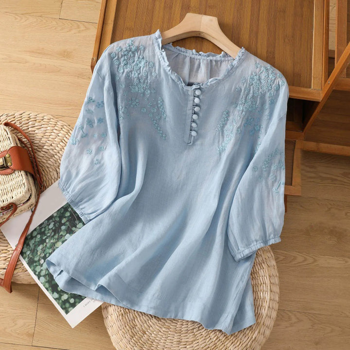Blouse | Floral Design, Button-Front Closure 1