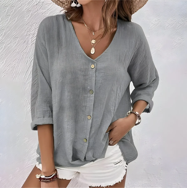 Blouse | Relaxed Fit, V-Neckline, Roll Sleeves 1