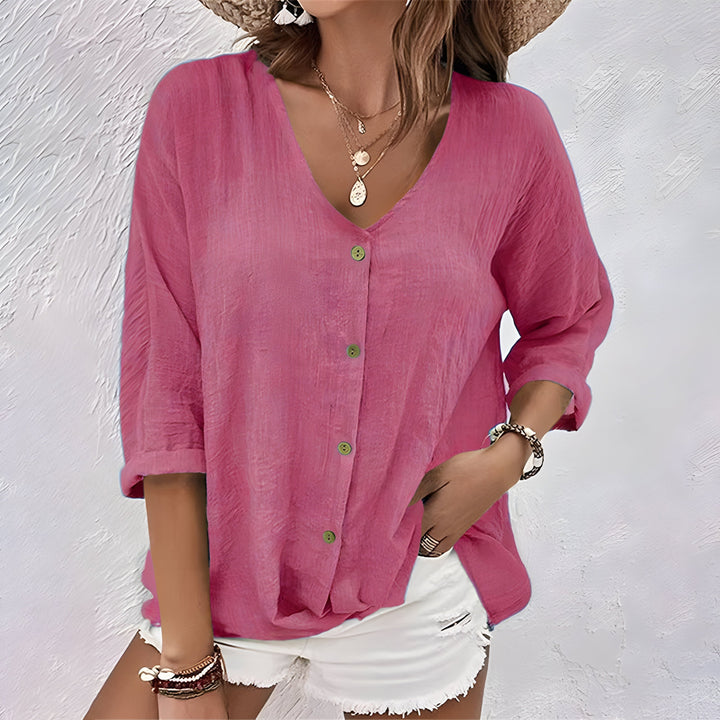 Blouse | Relaxed Fit, V-Neckline, Roll Sleeves 4