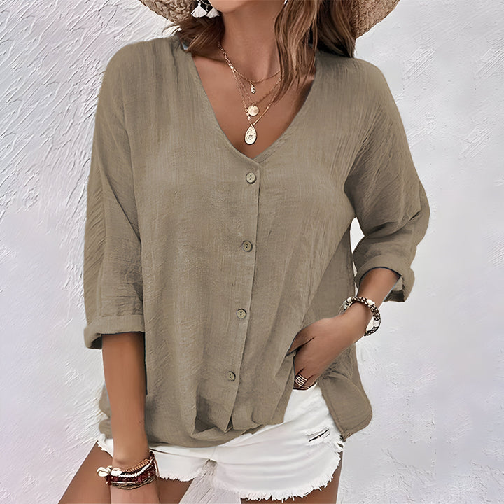 Blouse | Relaxed Fit, V-Neckline, Roll Sleeves 6