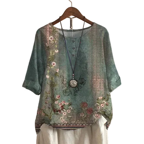 Blouse | Retro-Inspired Floral Design, Relaxed Fit 0