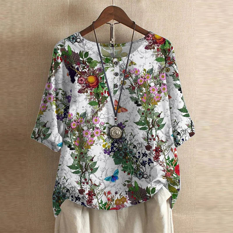 Blouse | Retro-Inspired Floral Design, Relaxed Fit 10