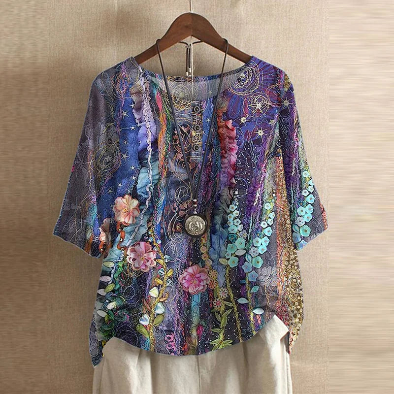 Blouse | Retro-Inspired Floral Design, Relaxed Fit 8