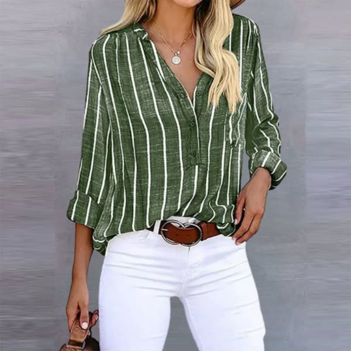 Blouse | Vertical Stripes, V-Neck Placket 3