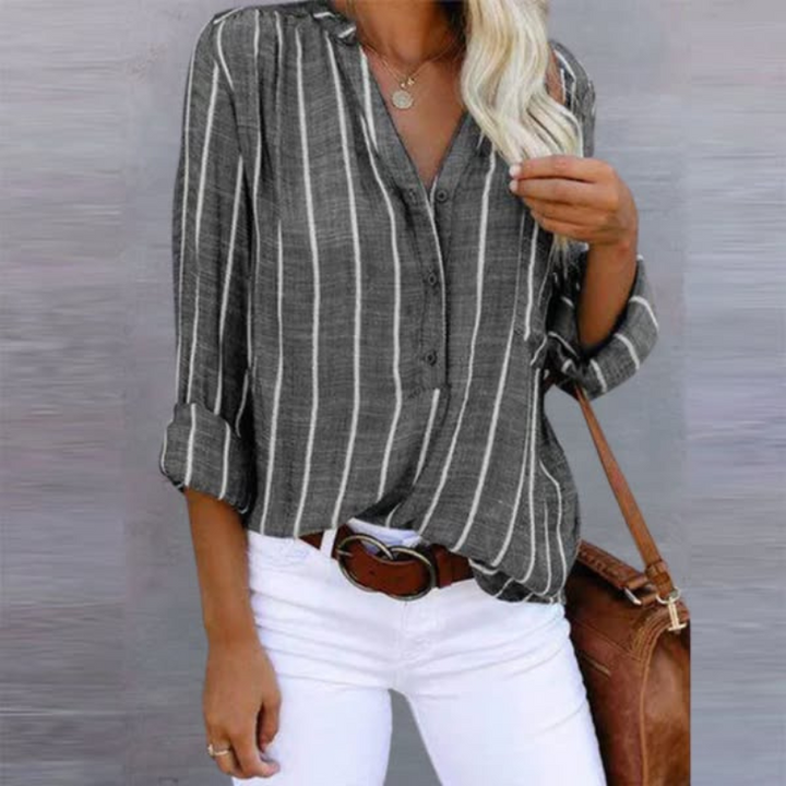 Blouse | Vertical Stripes, V-Neck Placket 4