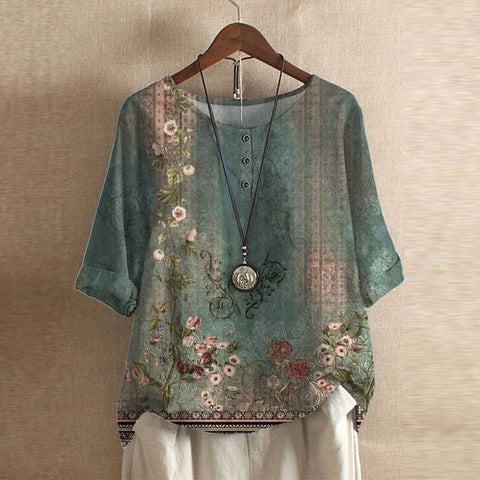 Blouse | Vintage Floral Design, Relaxed Fit 0