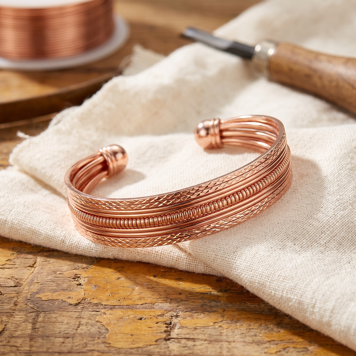 Bracelet | Copper Open Cuff, Faceted Strands 0
