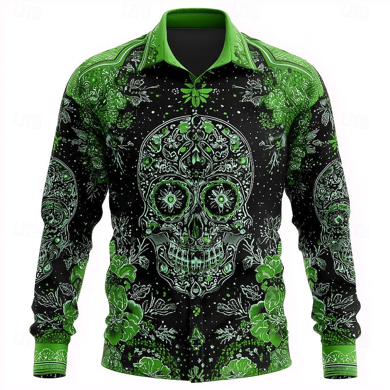 Button-Up Shirt | Skull Print, Floral Pattern 2