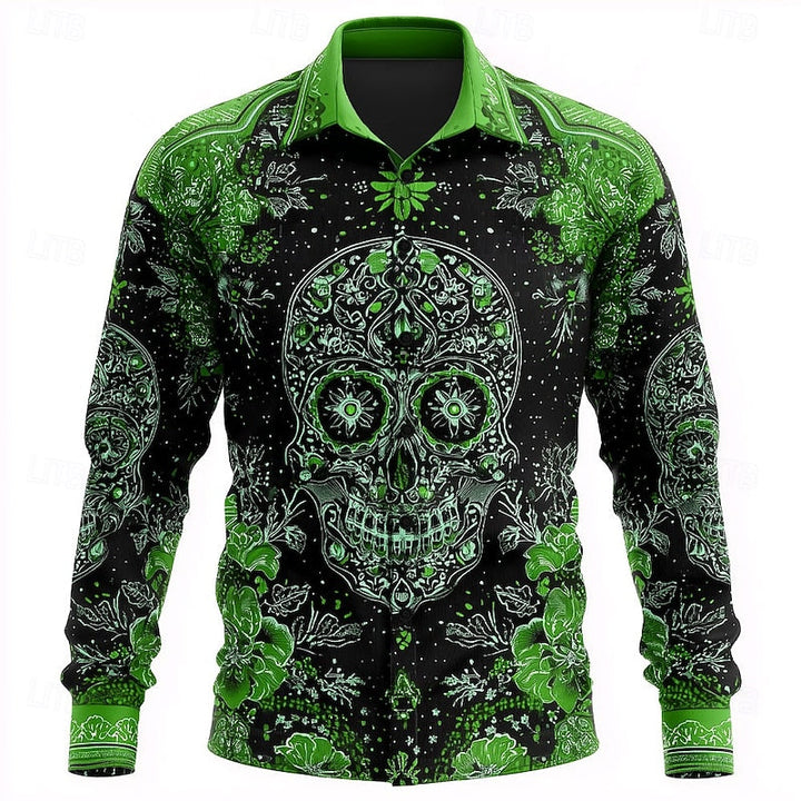 Button-Up Shirt | Skull Print, Floral Pattern 2