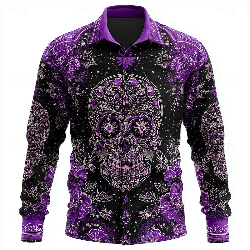 Button-Up Shirt | Skull Print, Floral Pattern 3