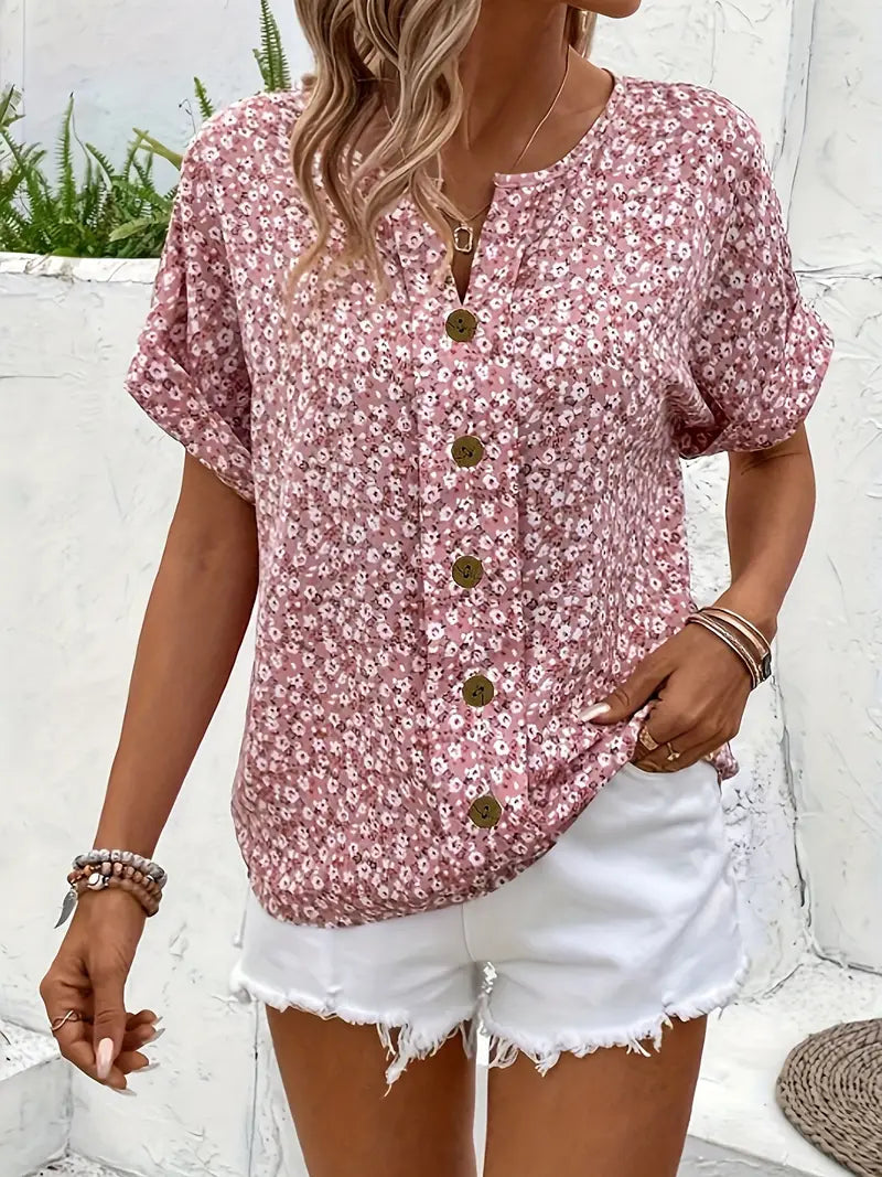 Button Top | Short Sleeve, Printed Design 2