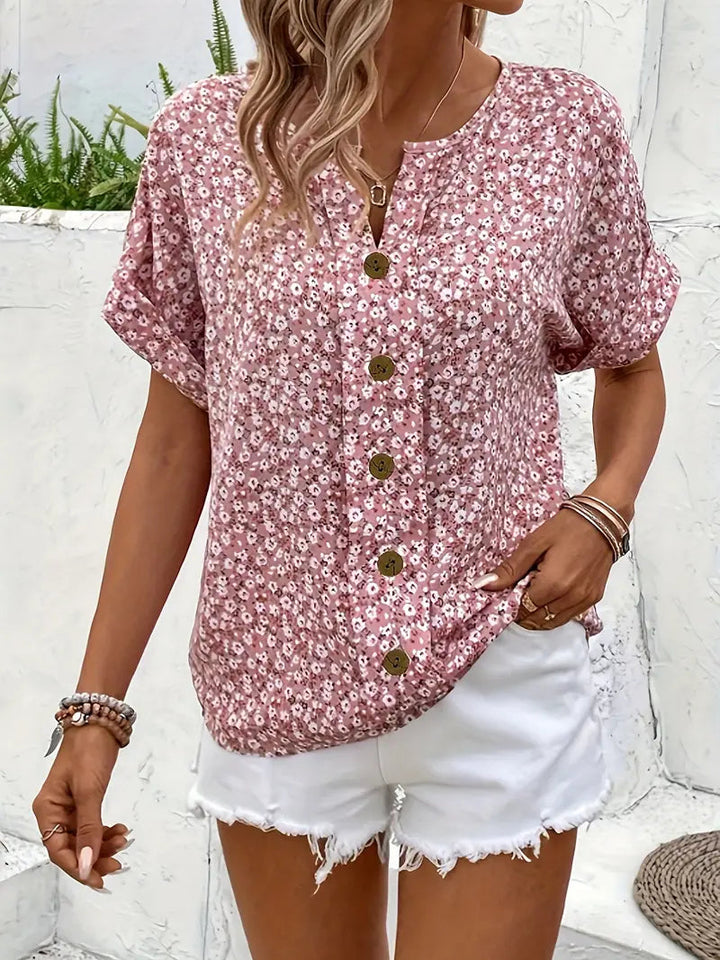 Button Top | Short Sleeve, Printed Design 2