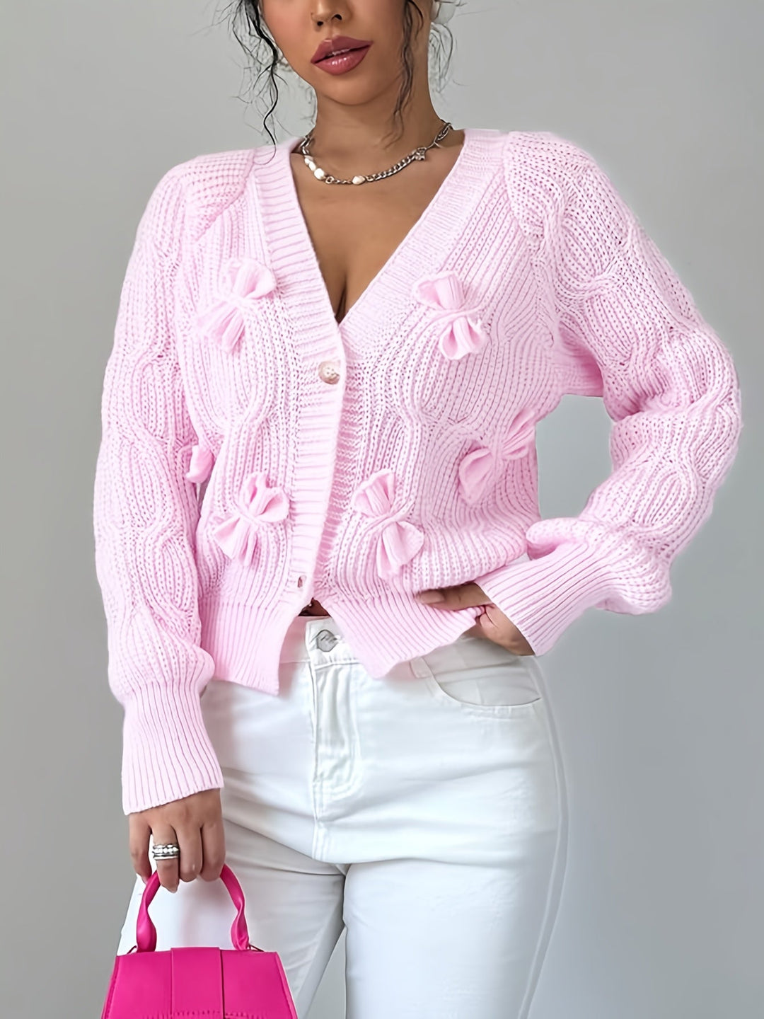 Cardigan | Bow Detail, Long Sleeve, V-Neck 2