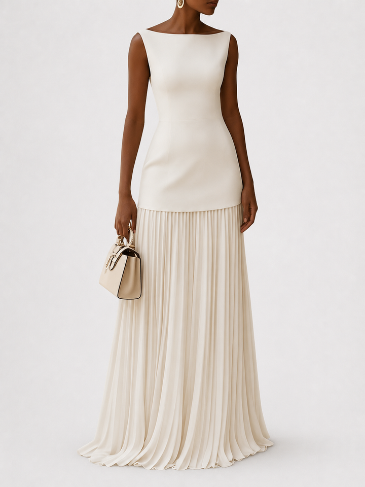 Women’s Sleeveless Maxi Dress with Pleated Skirt