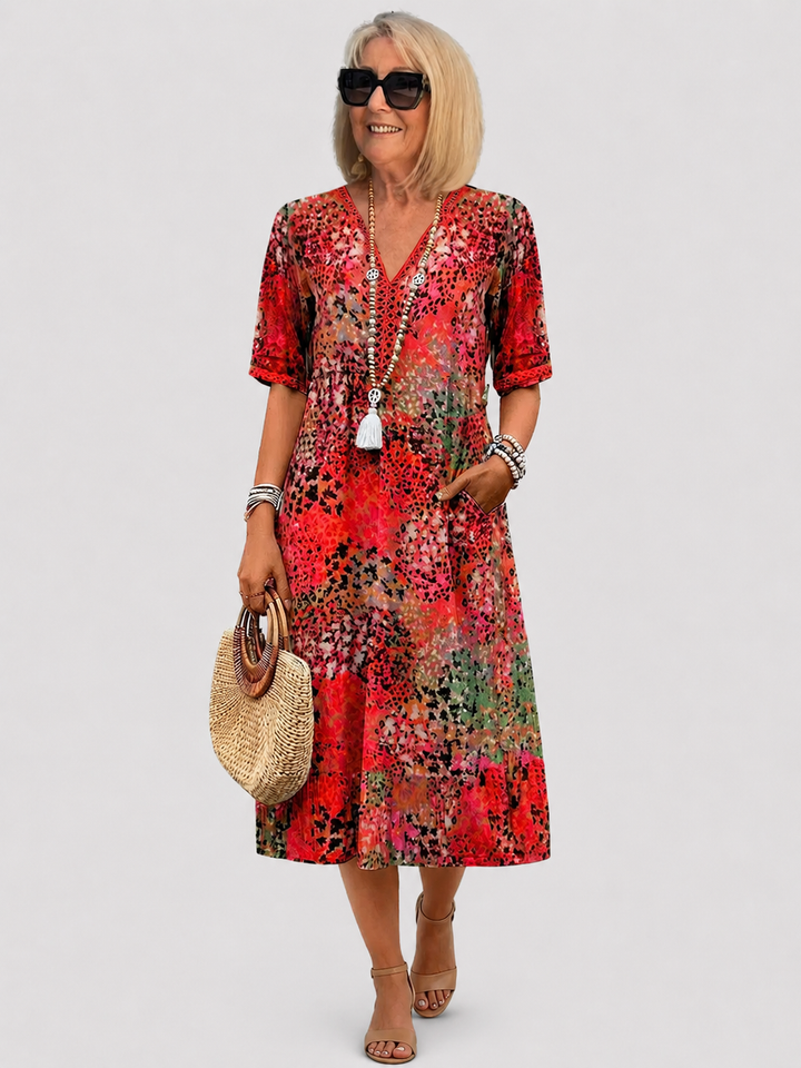 Women’s Colorful Midi Dress with Relaxed Fit