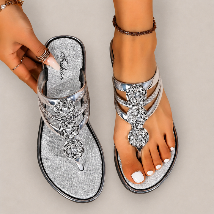 Women’s Sandals with Rhinestone Straps and Cushioned Insole
