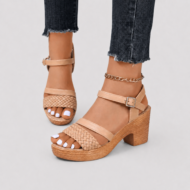 Women’s Platform Sandals with Woven Design and Adjustable Ankle Strap