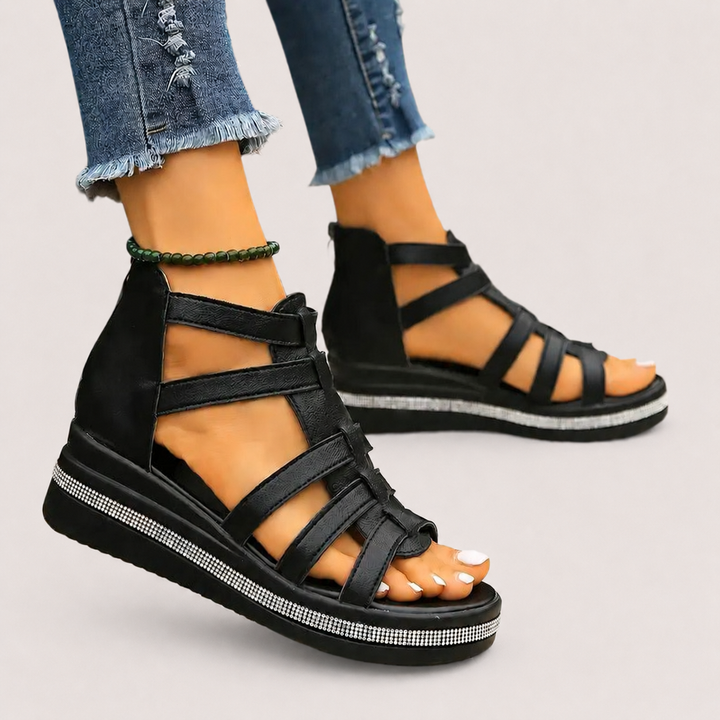 Women’s Rhinestone Sandals with Adjustable Straps and Cushioned Sole