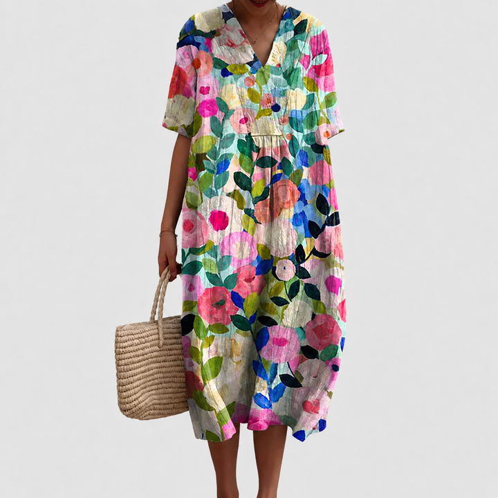 Women’s V-Neck Summer Dress with Floral Print