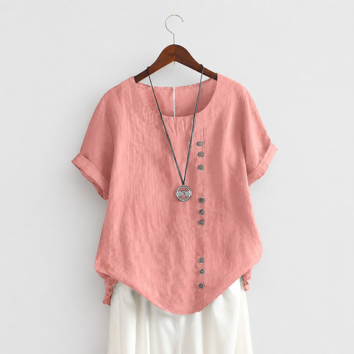 Women’s Round Neck Short Sleeve Blouse with Relaxed Fit