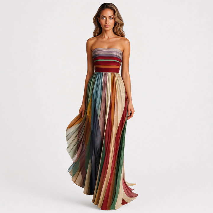 Women’s Strapless Maxi Dress with Pleated Skirt