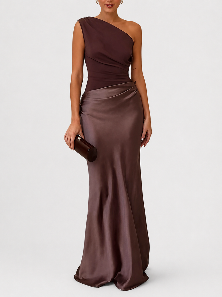 Women’s One-Shoulder Maxi Dress with Pleated Design