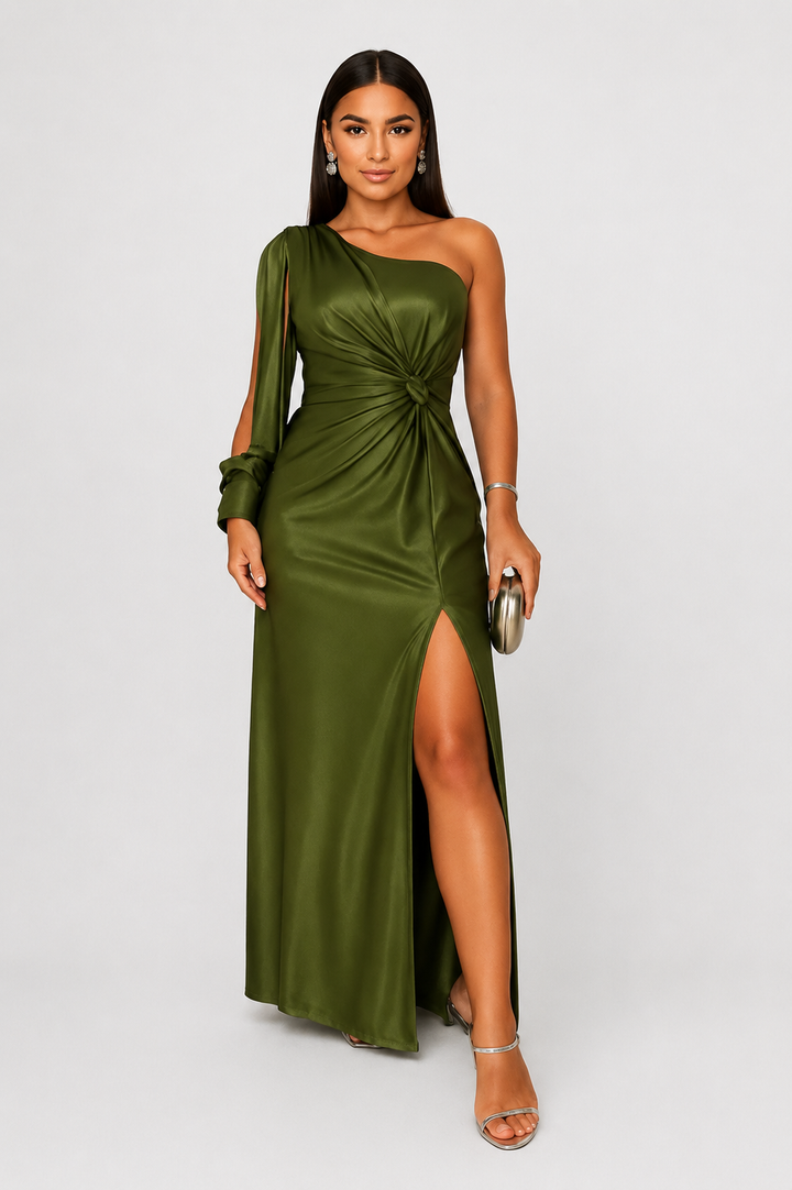 Women’s One-Shoulder Evening Gown with Flowing Sleeves
