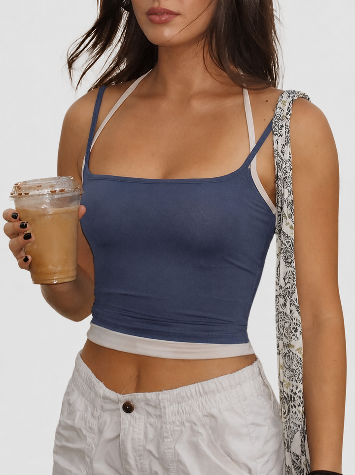 Women’s Sleeveless Camisole with Mock Two-Piece Contrast Design