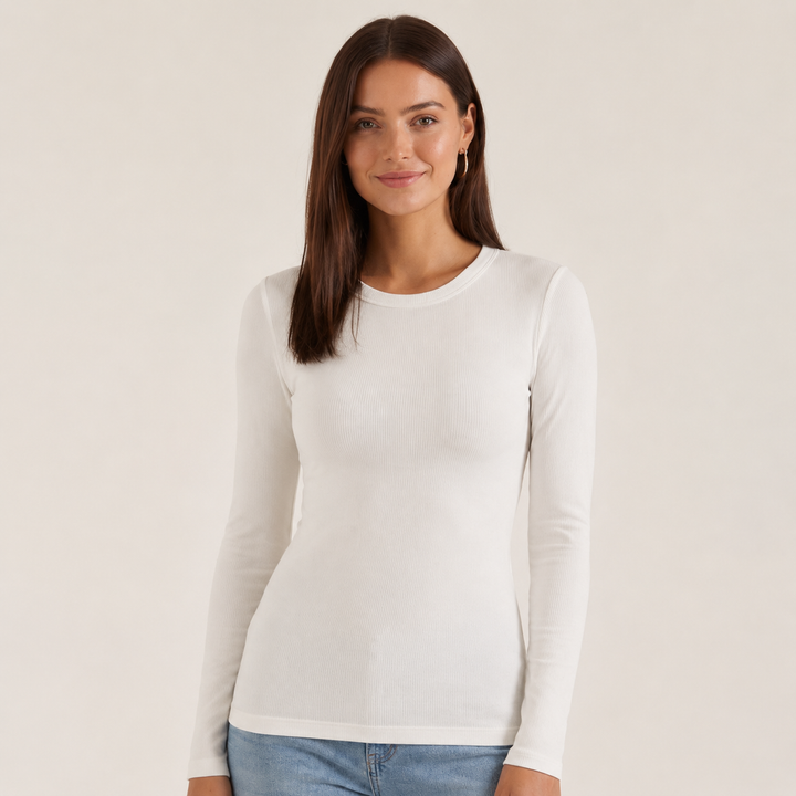 Women’s Ribbed Long Sleeve Top with Crew Neckline