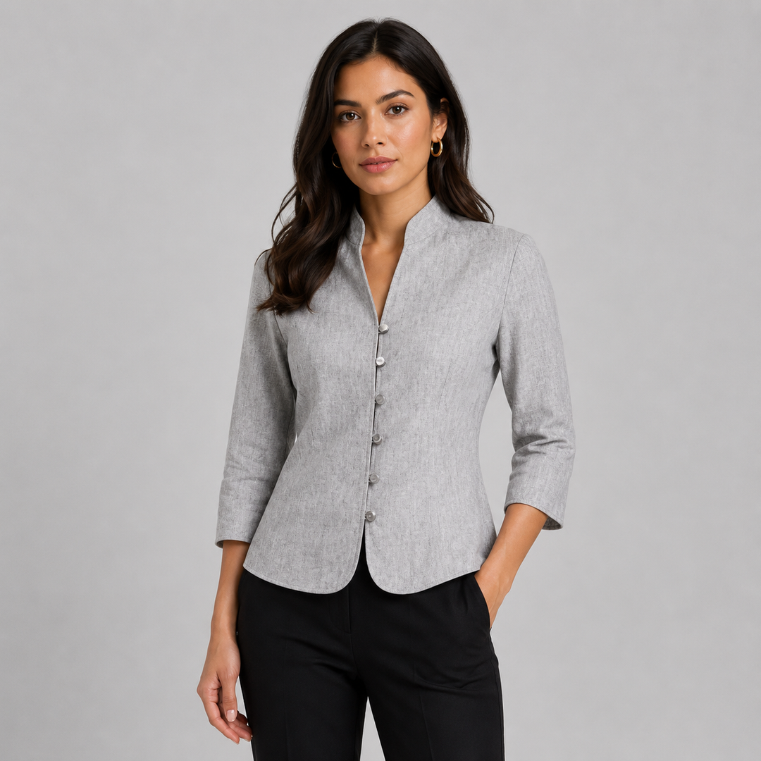 Women’s Vintage Long Sleeve Blouse with Stand-Up Collar