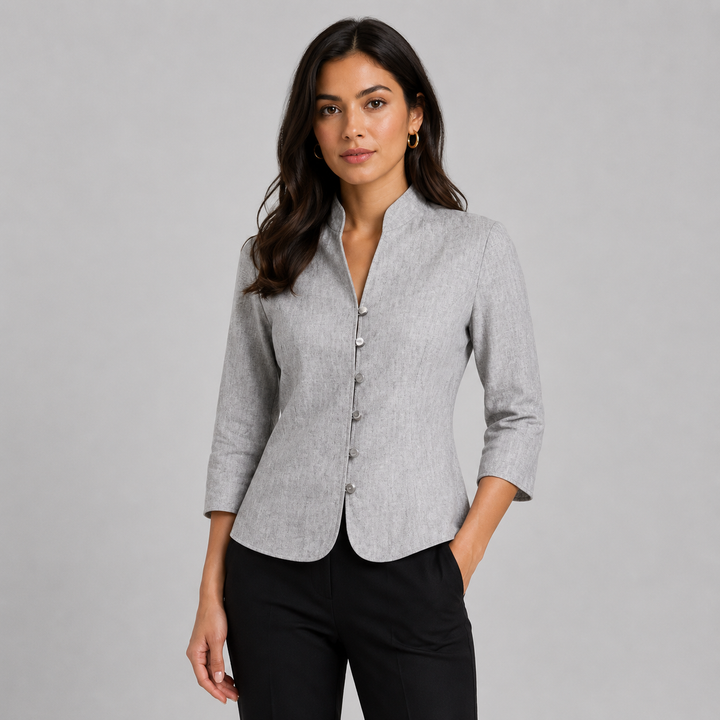 Women’s Vintage Long Sleeve Blouse with Stand-Up Collar