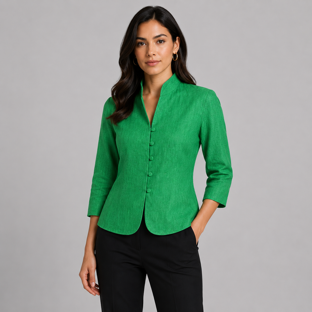 Women’s Vintage Long Sleeve Blouse with Stand-Up Collar