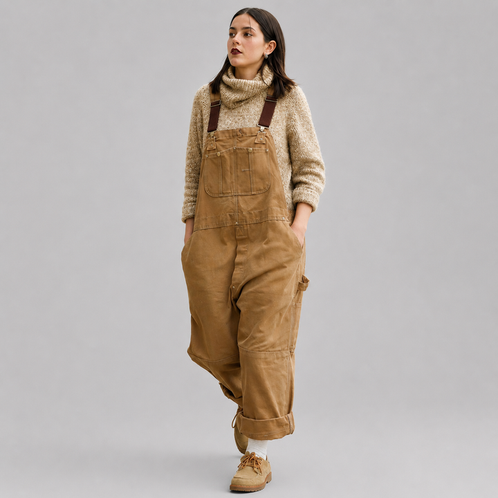 Women’s Relaxed Fit Dungarees with Adjustable Straps and Multiple Pockets