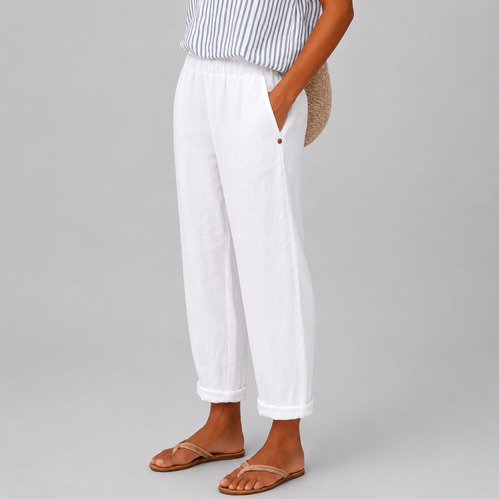 Women’s Straight-Leg Pants with Elastic Waistband and Discreet Side Pockets
