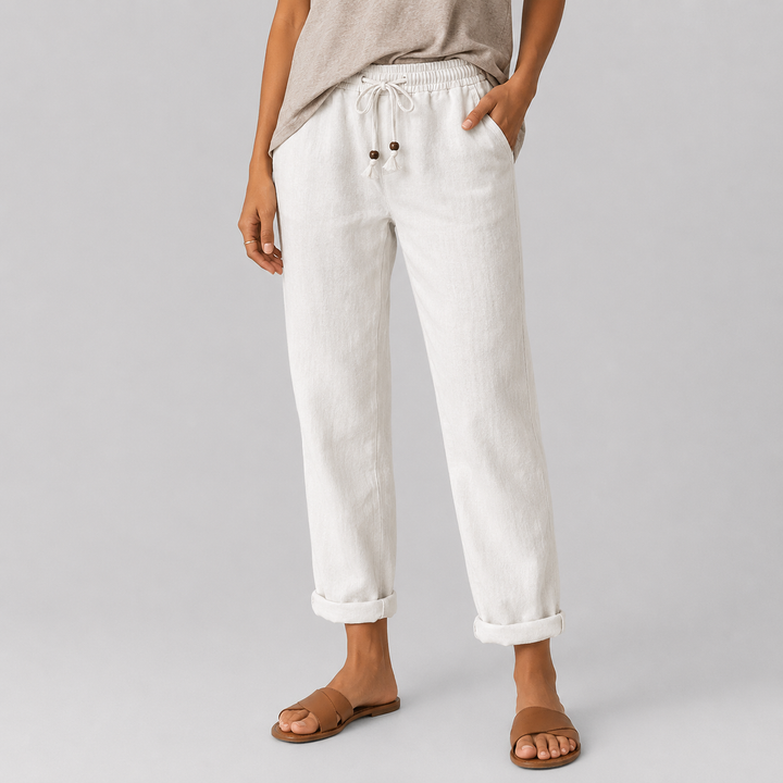 Women’s Linen Blend Casual Pants with Drawstring Waist