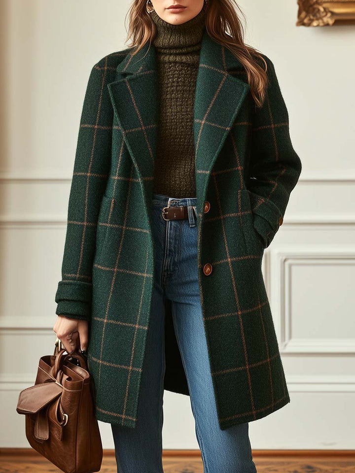 Coat | Mid-Length Plaid, Double-Breasted Closure 0