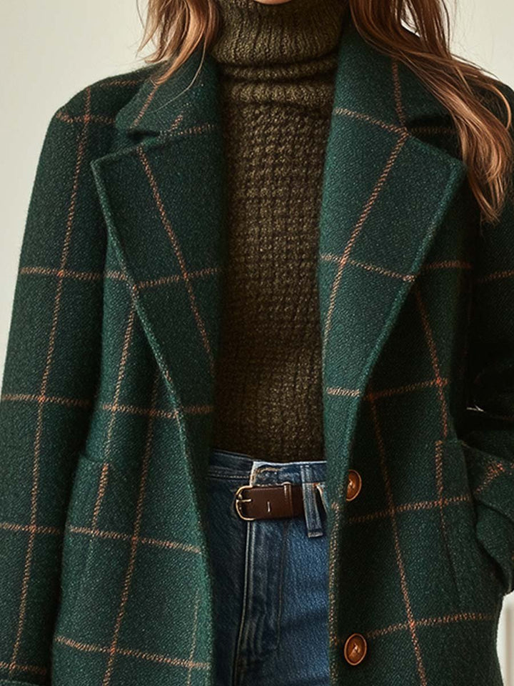Coat | Mid-Length Plaid, Double-Breasted Closure 1