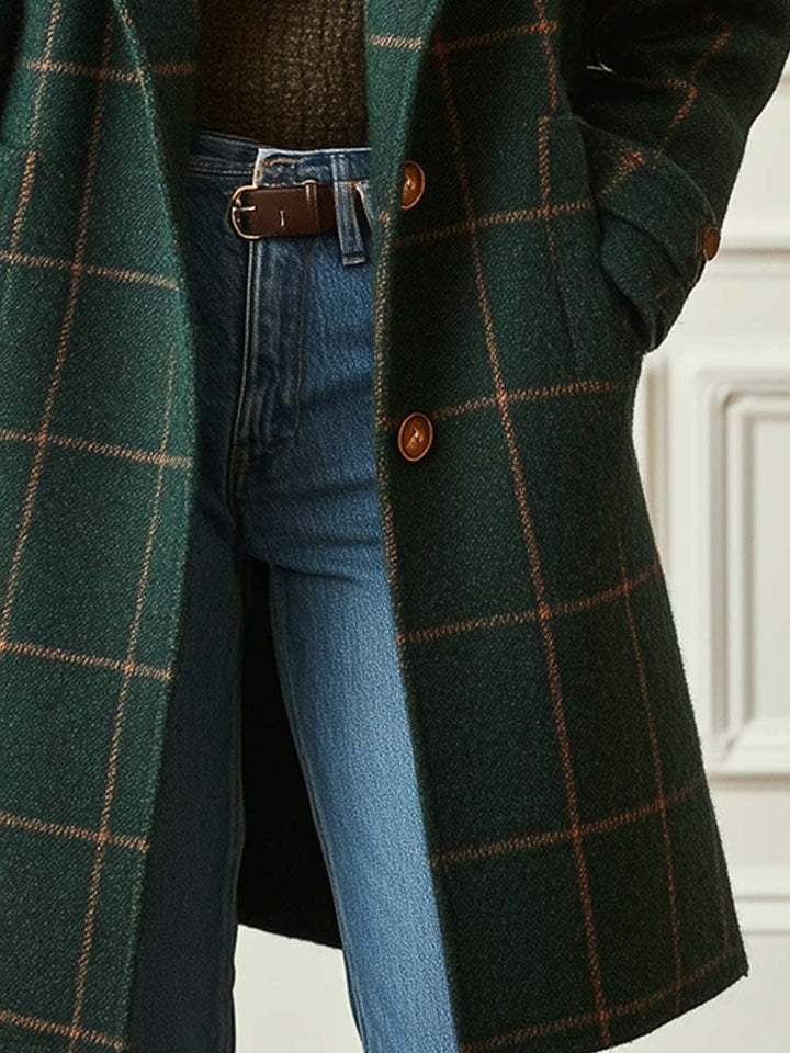 Coat | Mid-Length Plaid, Double-Breasted Closure 3