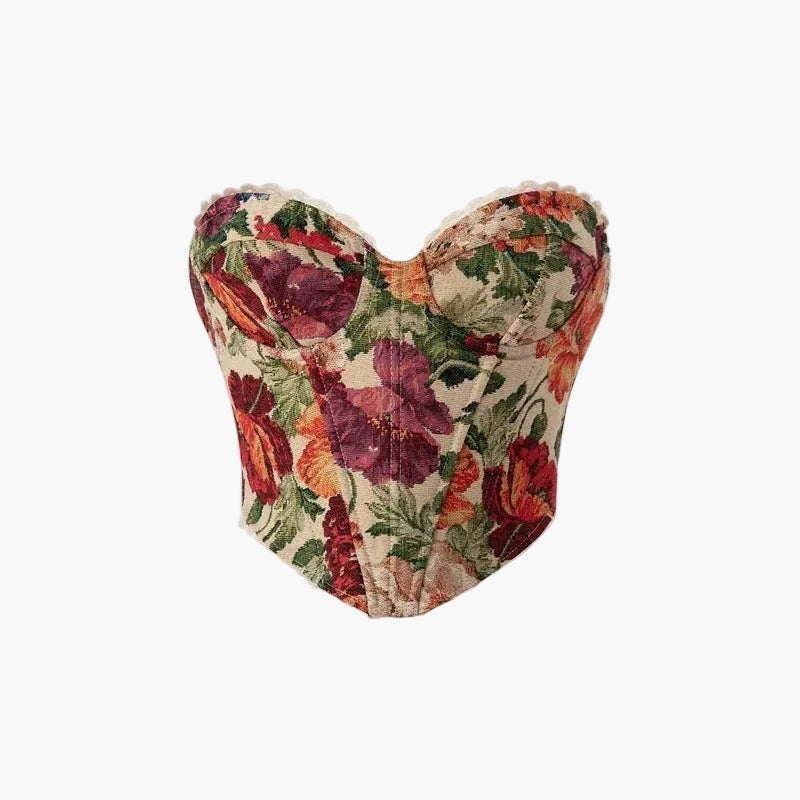 Corset Top | Strapless Sweetheart Neckline, Floral Jacquard 0