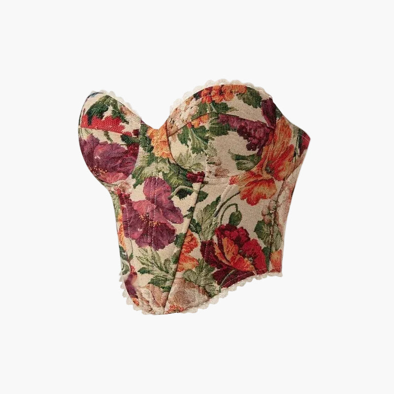 Corset Top | Strapless Sweetheart Neckline, Floral Jacquard 2