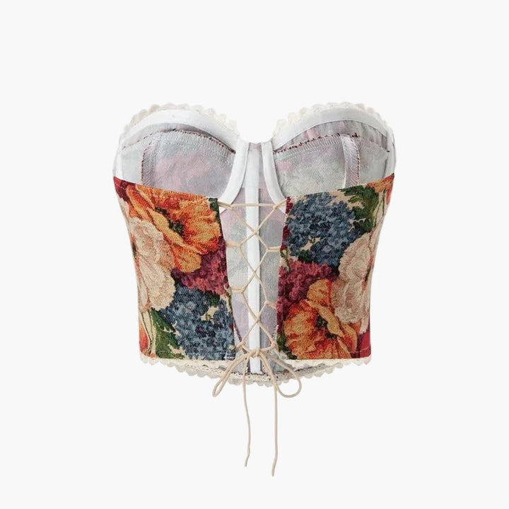Corset Top | Strapless Sweetheart Neckline, Floral Jacquard 3