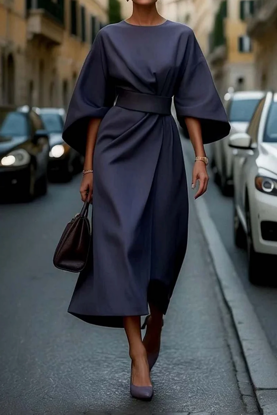 Dress | Lantern Sleeves, Waist-Cinching Belt 0
