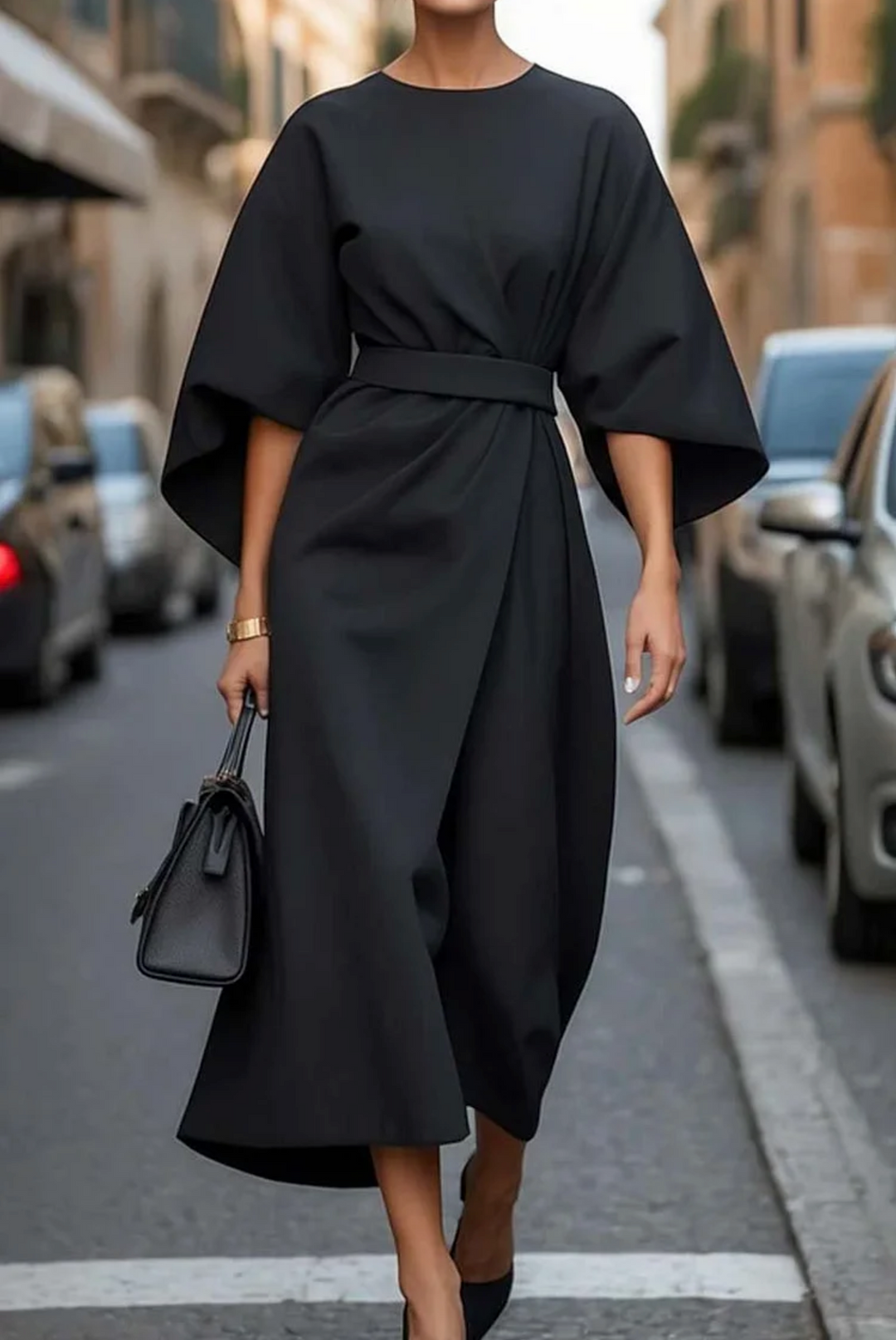 Dress | Lantern Sleeves, Waist-Cinching Belt 1