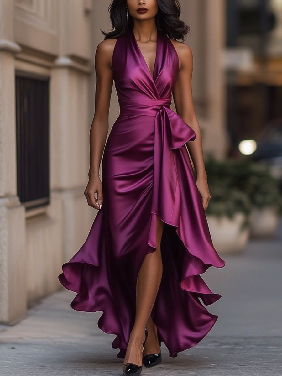 Gown | Plunging Halter Neckline, High-Low Hemline 11