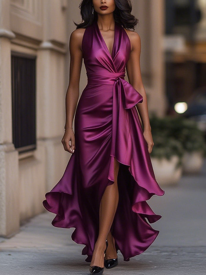 Gown | Plunging Halter Neckline, High-Low Hemline 11