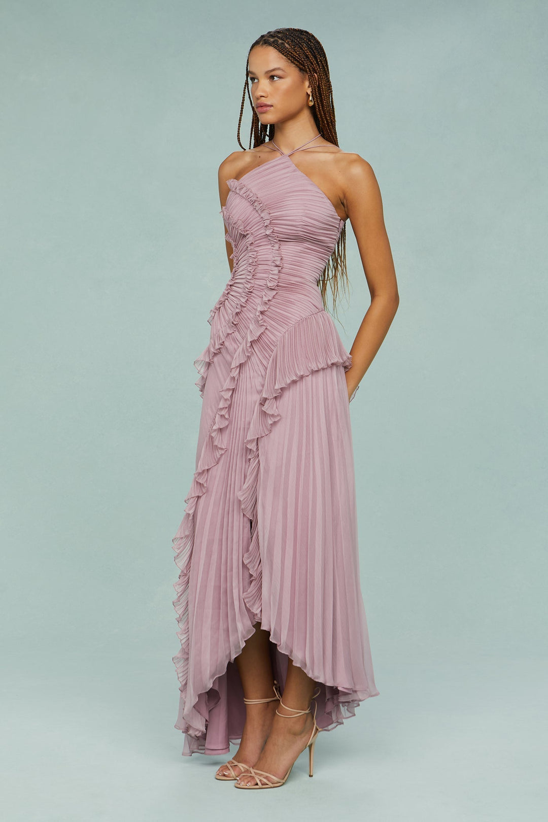 Halter Dress | Flowing Silhouette, Draped Pleats 5