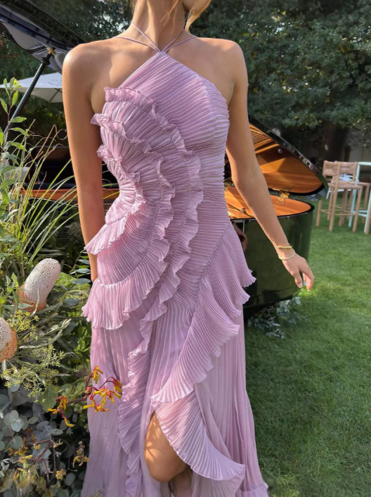 Halter Dress | Flowing Silhouette, Draped Pleats 8