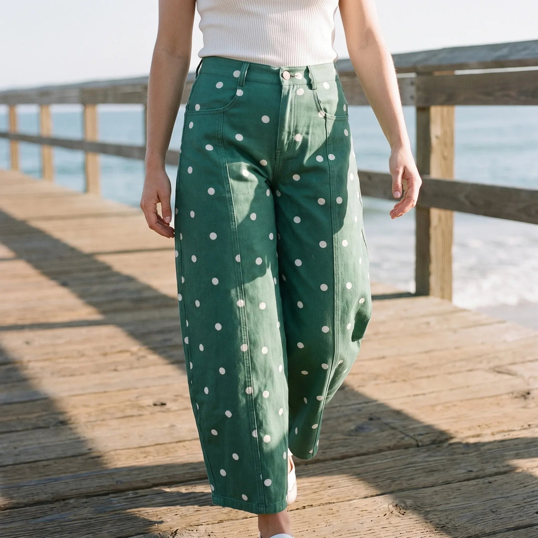 Jeans | High Waist, Barrel Leg, Polka Dot Pattern 1